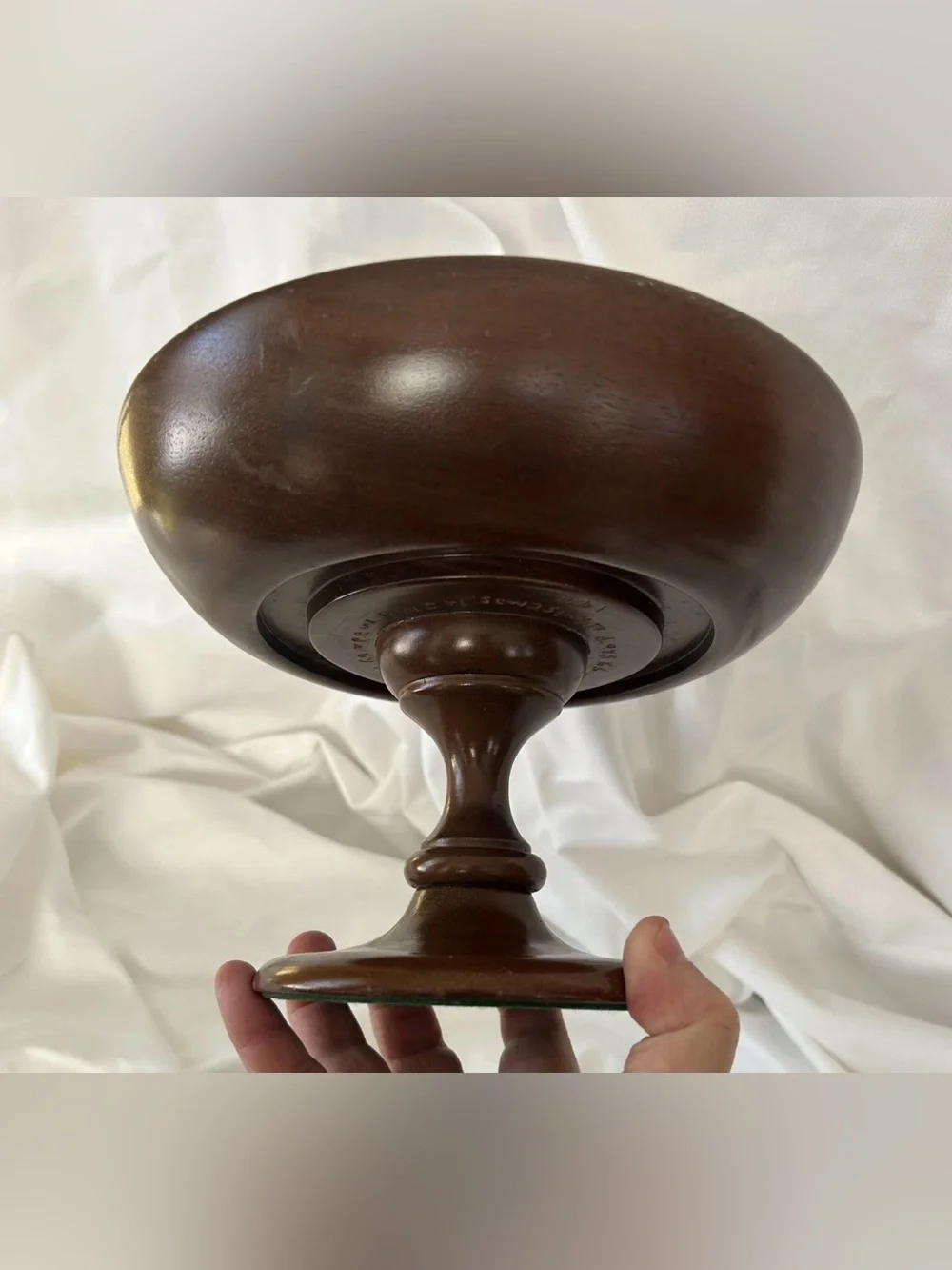 1971 Mahogany Hand Turned Pedestal / Compote Bowl Signed MCM Retro Vintage USA
